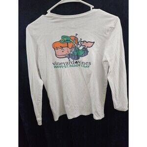 Vineyard Vines T-Shirt L Youth 14 White Long Sleeve St Patricks Day Whale Print